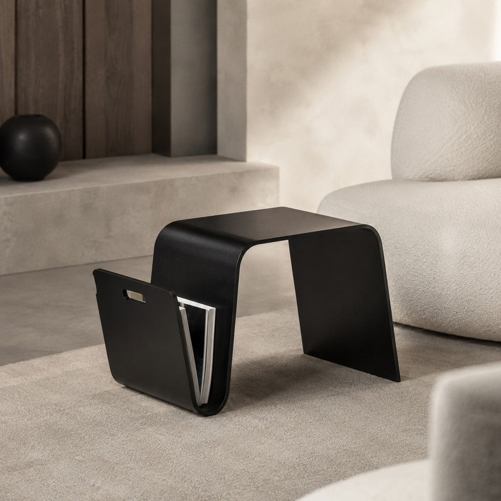 Modern Minimalist Bedside Table – Compact N-Shape Design, Solid Pine Wood, Open Shelf Storage