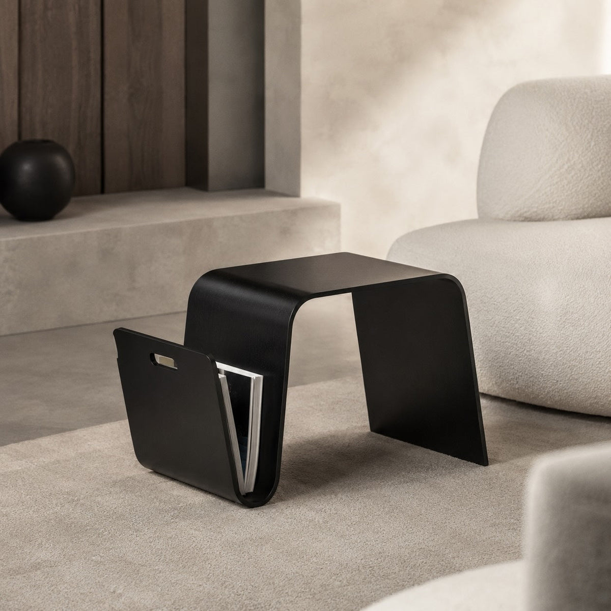 Modern Minimalist Bedside Table – Compact N-Shape Design, Solid Pine Wood, Open Shelf Storage