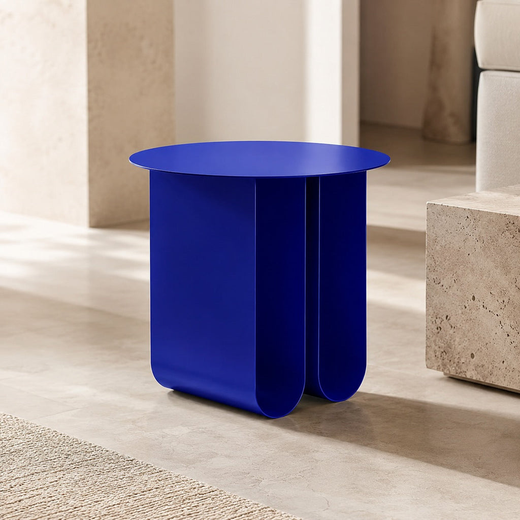 Round Iron Side Table — Modern Style, Blue Finish, Small, Easy Assembly