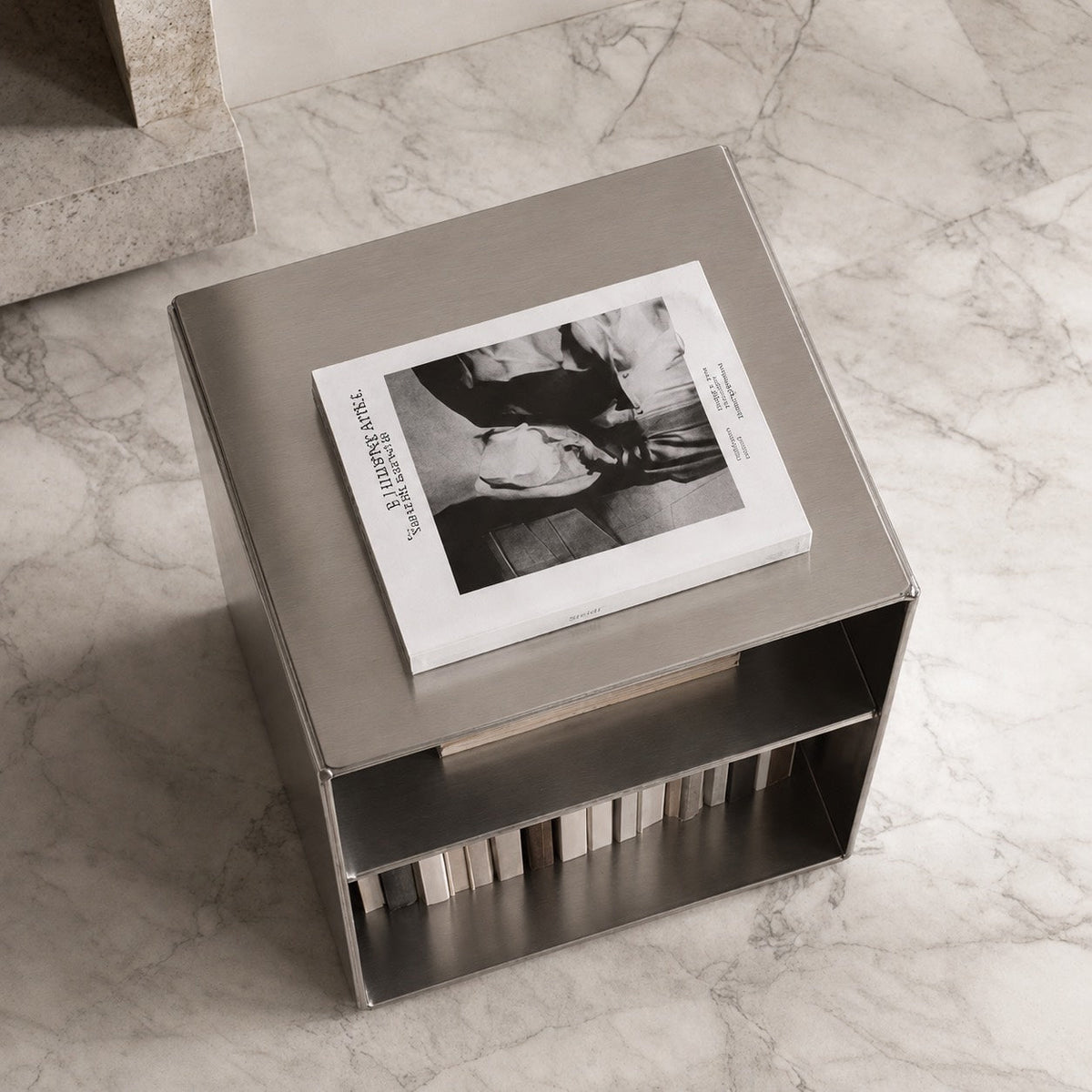 Minimalist Stainless Steel Side Table — Compact Design, 55 x 40 x 30 cm, Functional Storage