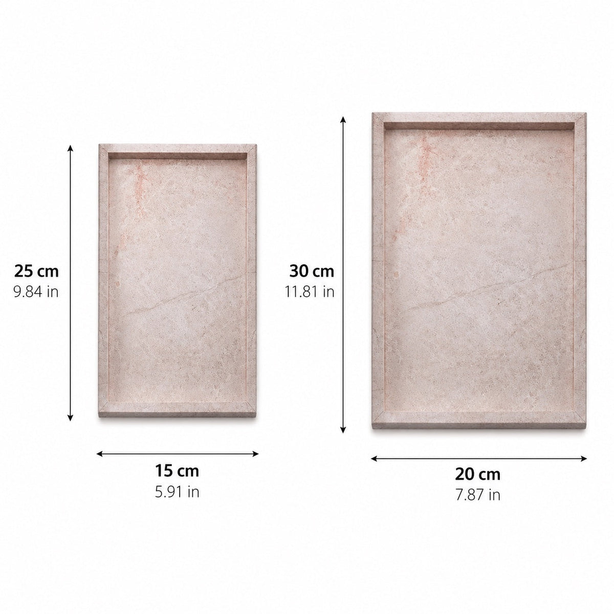 Tabuleiro e prato para joias em mármore rosa natural com superfície lisa