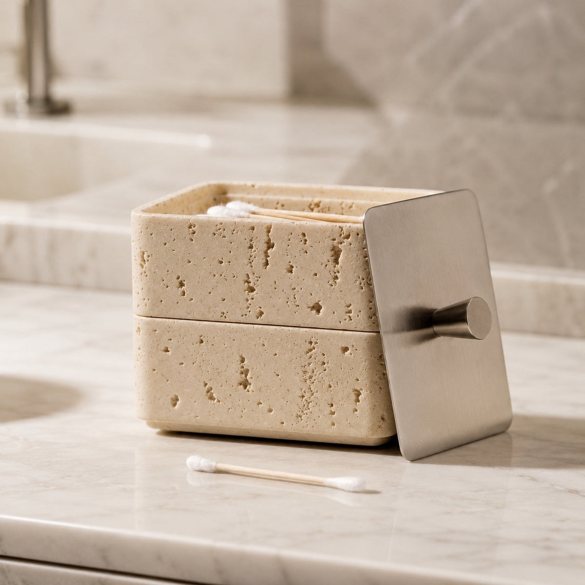 Caixa moderna e compacta para guardar joias — Design em pedra natural, acabamento brilhante