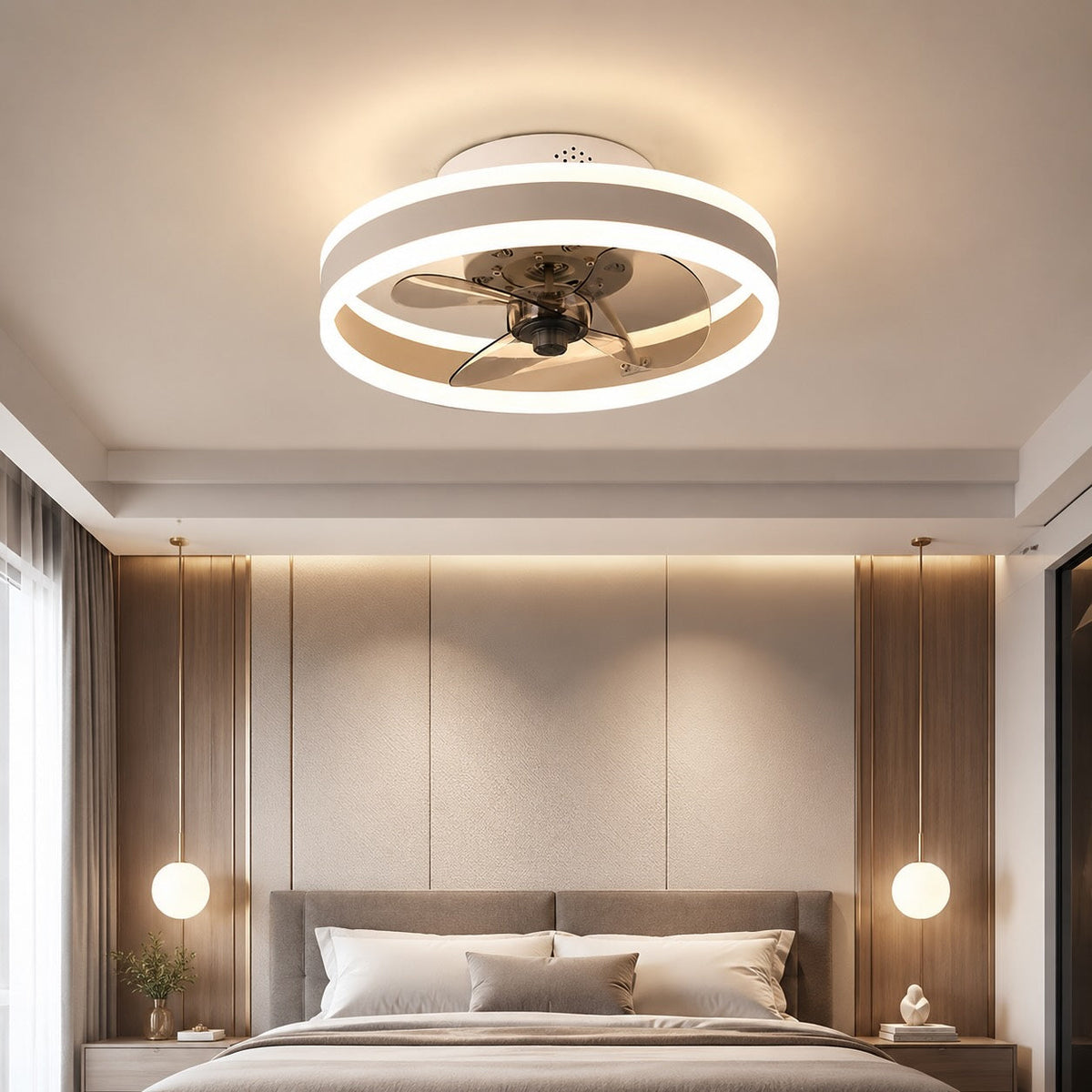 Modern Gold Flush Mount Ceiling Fan — Dimmable LED Light, ABS Blades