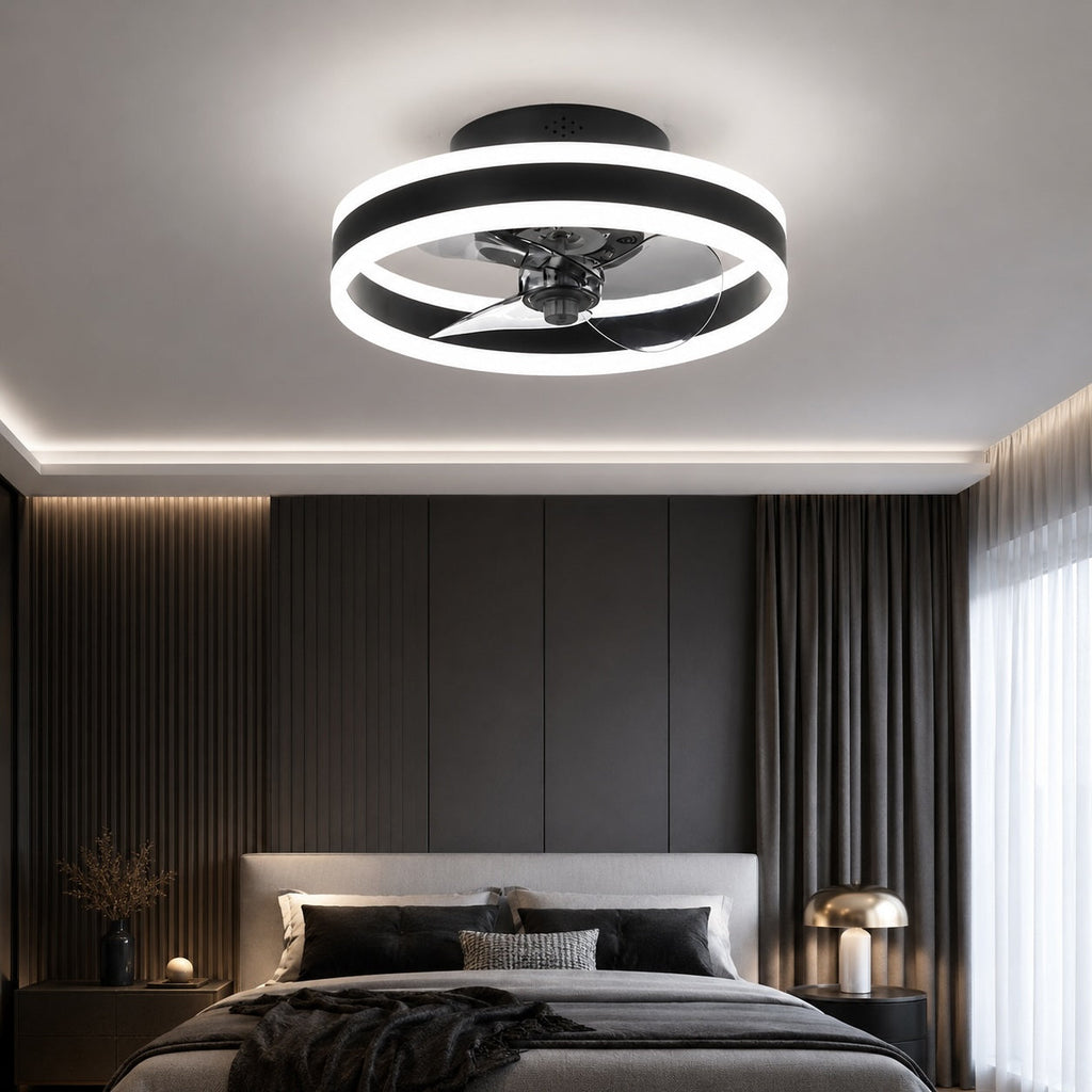 Modern Gold Flush Mount Ceiling Fan — Dimmable LED Light, ABS Blades