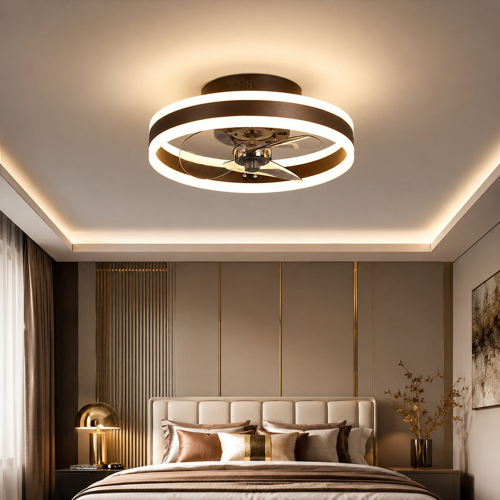 Modern Gold Flush Mount Ceiling Fan — Dimmable LED Light, ABS Blades