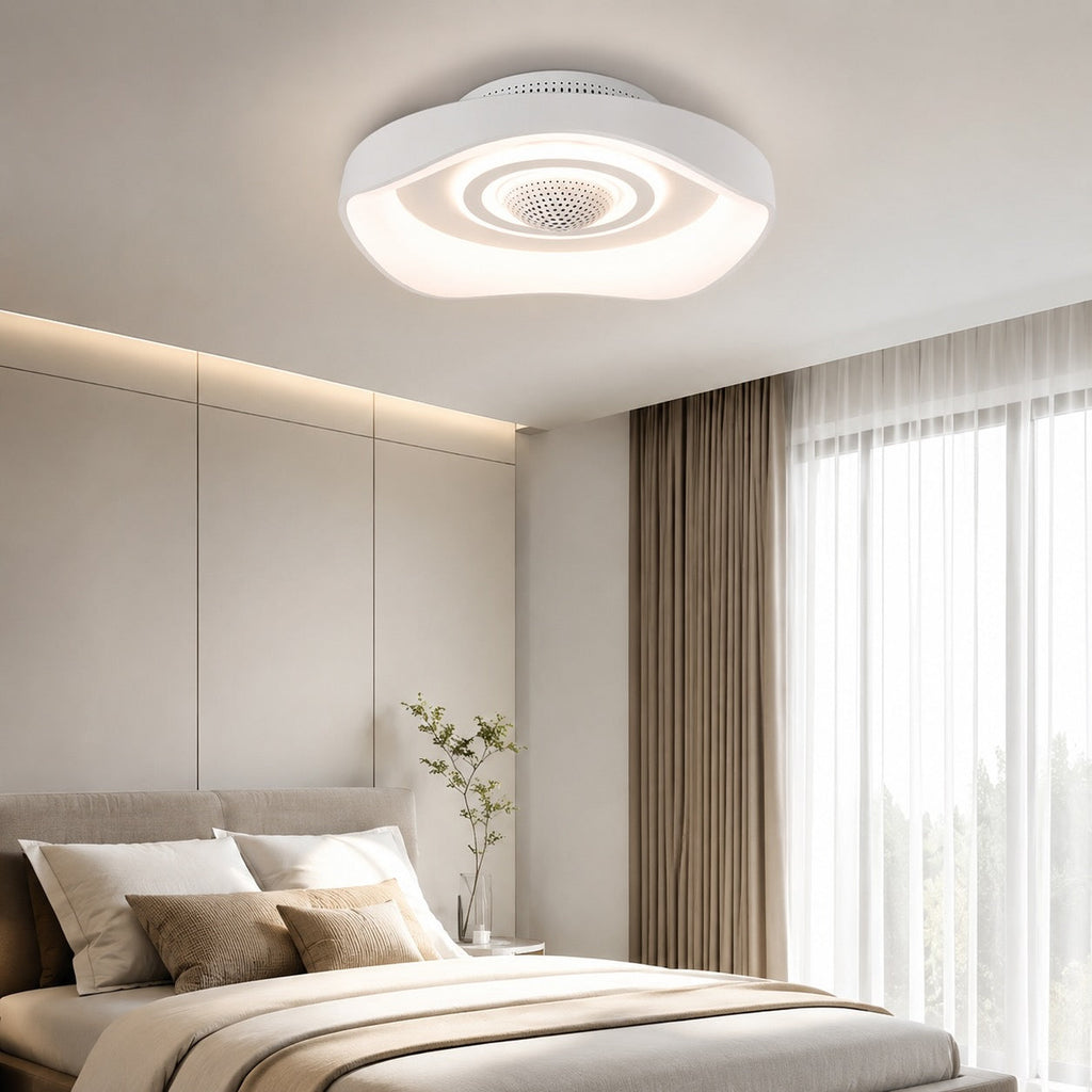 20 Inch Modern Bladeless Ceiling Fan — Flush Mount, Iron, Dimmable LED Light, Adjustable Speed