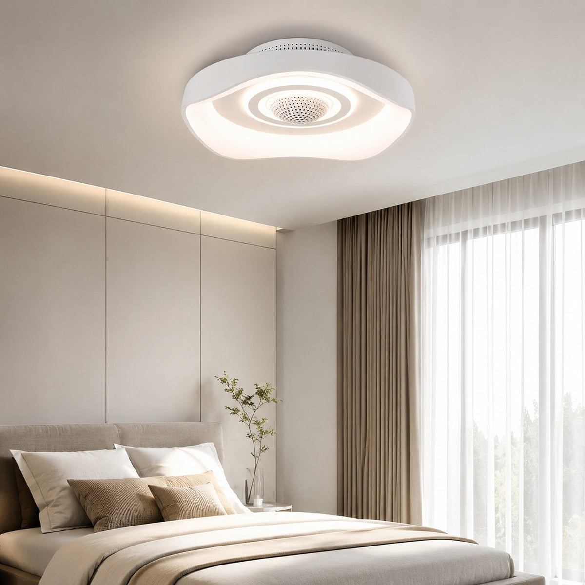 20 Inch Modern Bladeless Ceiling Fan — Flush Mount, Iron, Dimmable LED Light, Adjustable Speed