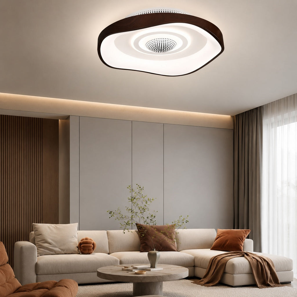 20 Inch Modern Bladeless Ceiling Fan — Flush Mount, Iron, Dimmable LED Light, Adjustable Speed