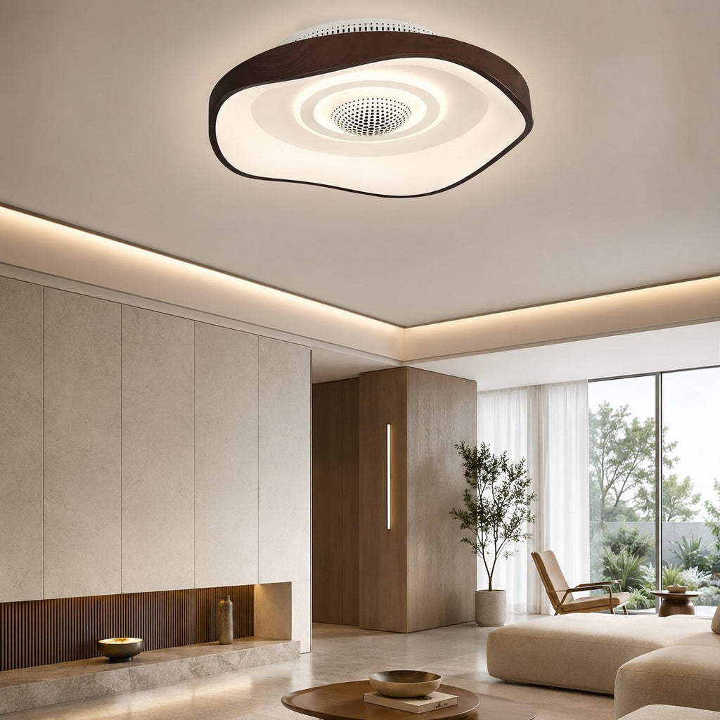 20 Inch Modern Bladeless Ceiling Fan — Flush Mount, Iron, Dimmable LED Light, Adjustable Speed