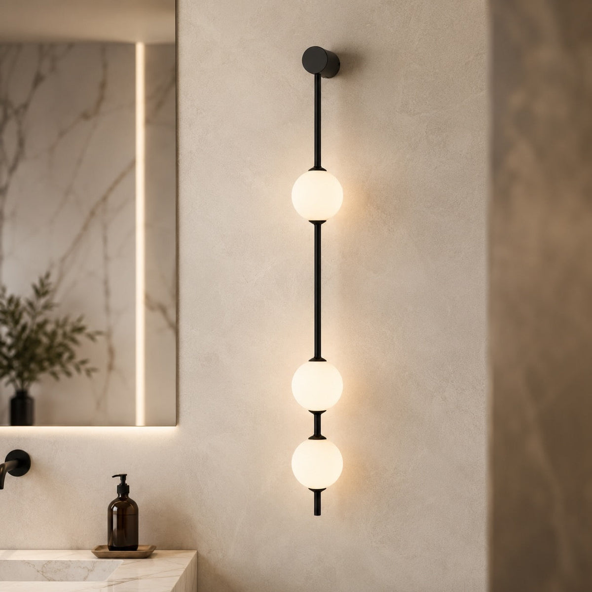 Modern 3-Light Adjustable Glass Sphere Wall Sconce — Surface-Mounted, Vertical LED Design