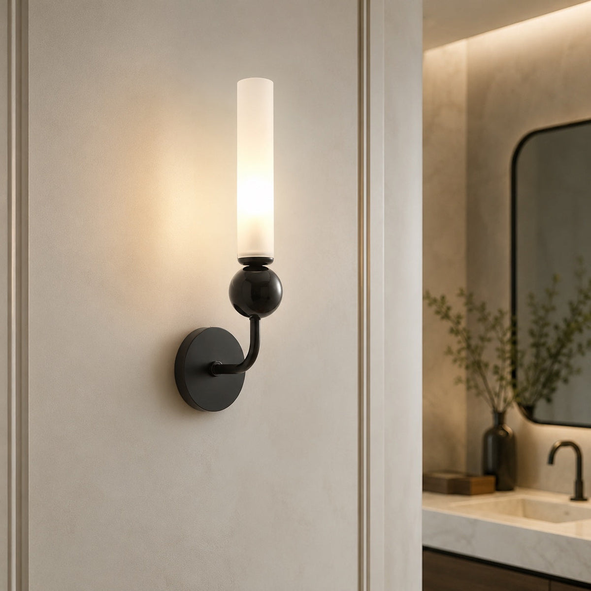 Modern Vertical Mount Wall Sconce — Solid Brass Frame, White Acrylic Shade