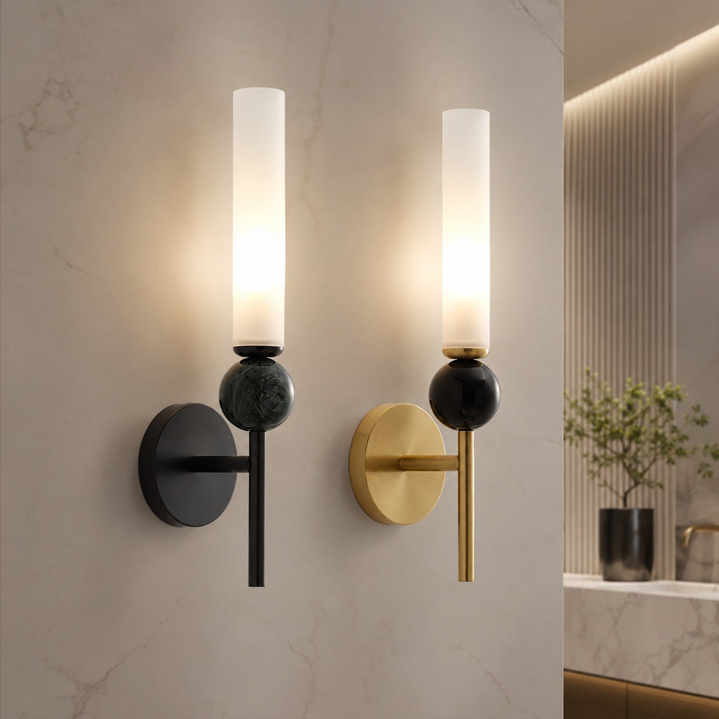 Modern Vertical Mount Wall Sconce — Solid Brass Frame, White Acrylic Shade