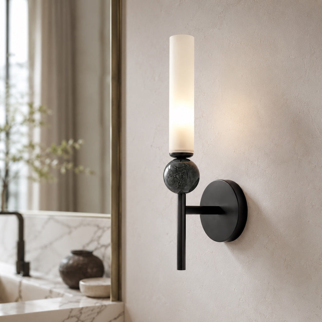 Modern Vertical Mount Wall Sconce — Solid Brass Frame, White Acrylic Shade