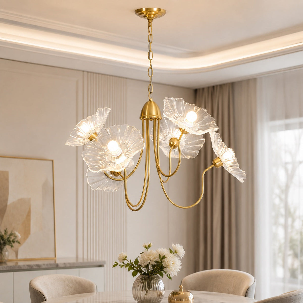 Adjustable Drop Chandelier Ceiling Light — Metal Frame, Frosted Glass Shades, E26/E27 Bulb Compatible