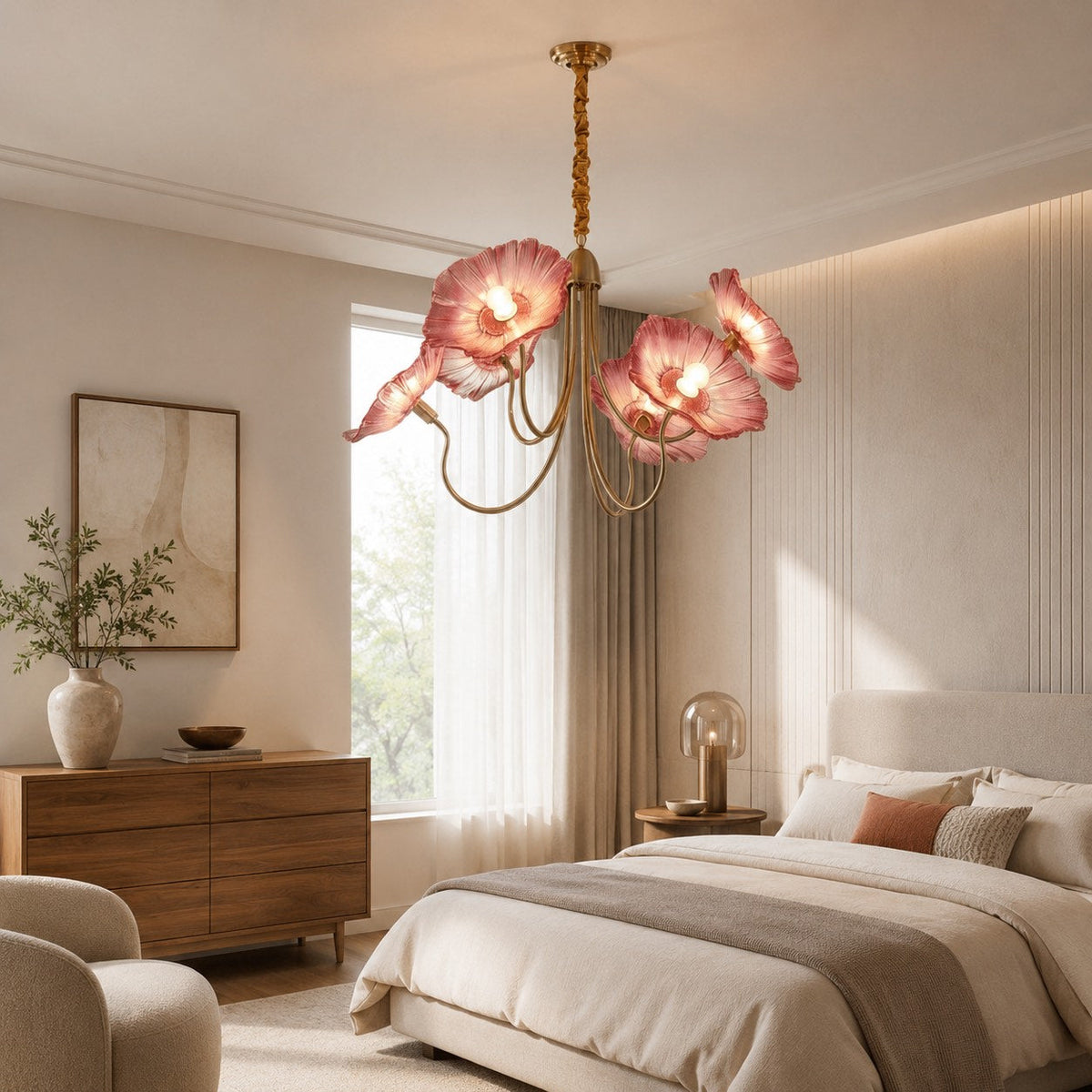 Adjustable Drop Chandelier Ceiling Light — Metal Frame, Frosted Glass Shades, E26/E27 Bulb Compatible