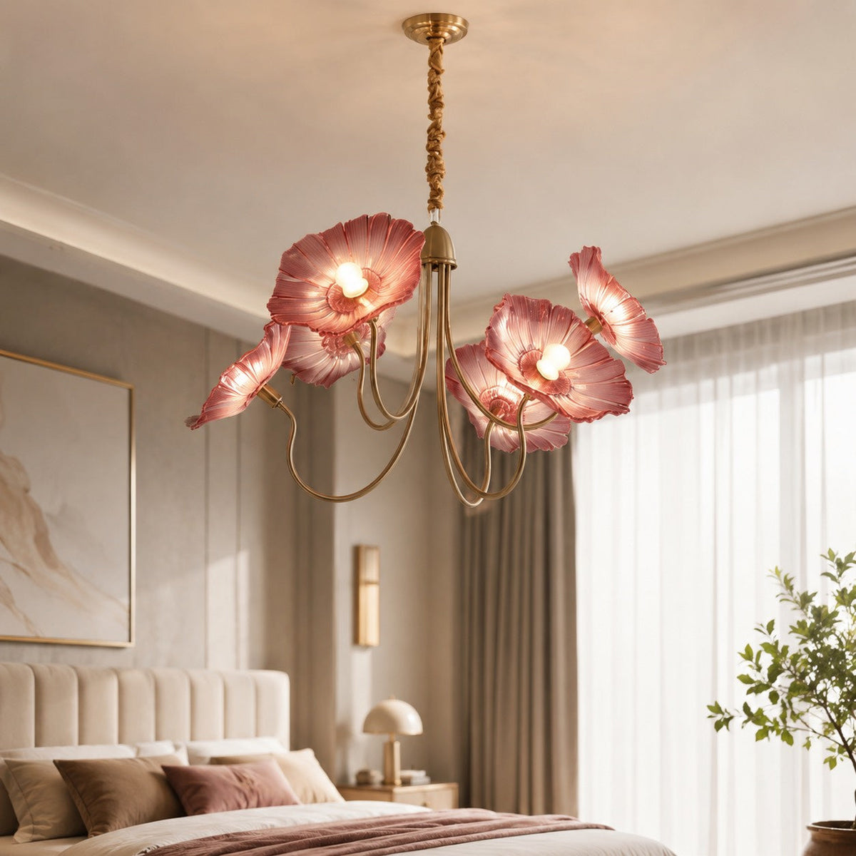 Adjustable Drop Chandelier Ceiling Light — Metal Frame, Frosted Glass Shades, E26/E27 Bulb Compatible