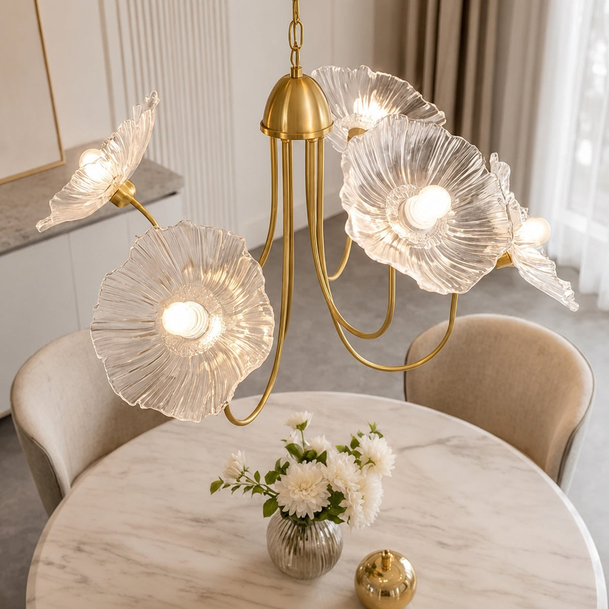 Adjustable Drop Chandelier Ceiling Light — Metal Frame, Frosted Glass Shades, E26/E27 Bulb Compatible