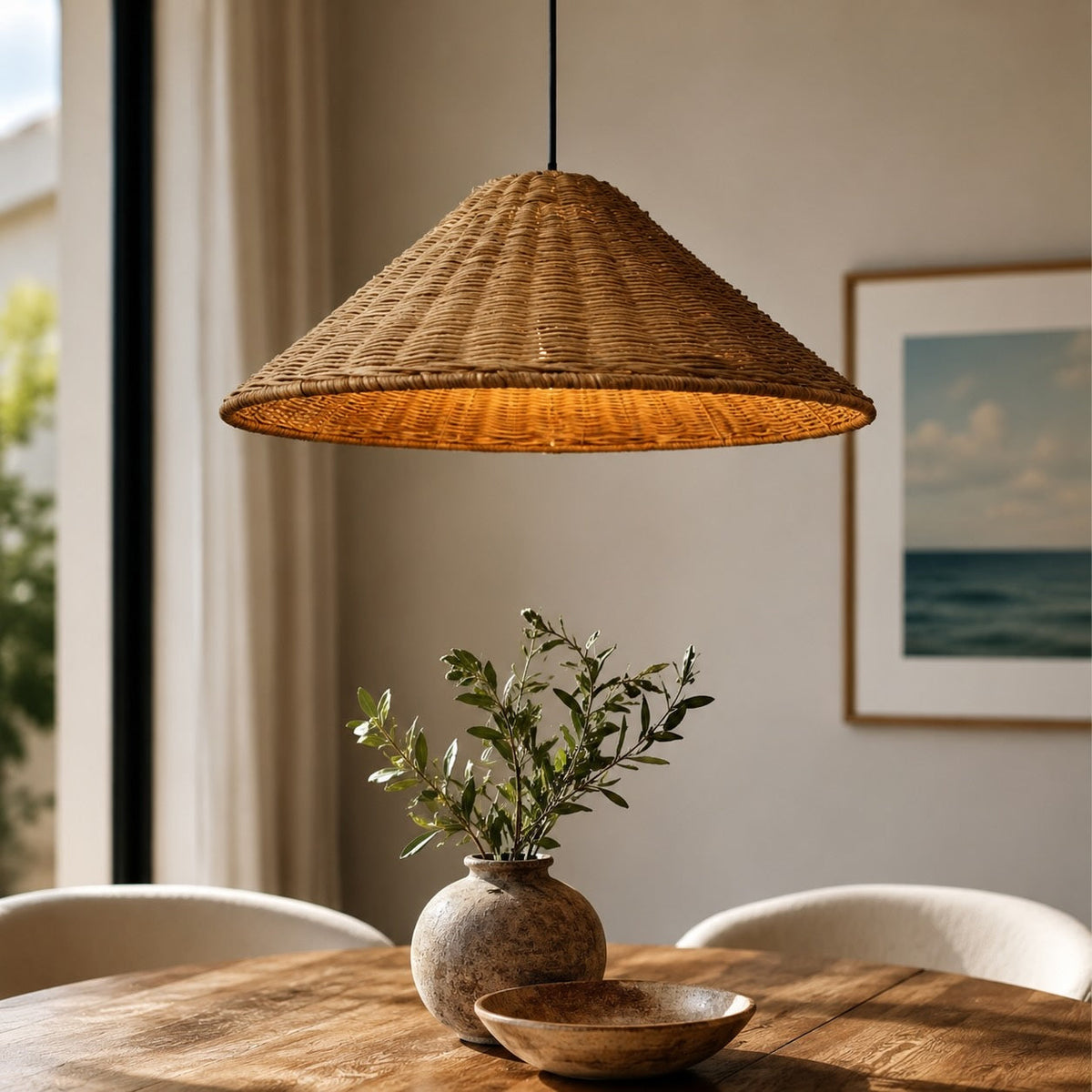Modern LED-pendellampe i rattan - justerbar højde, håndbundet spiralskærm