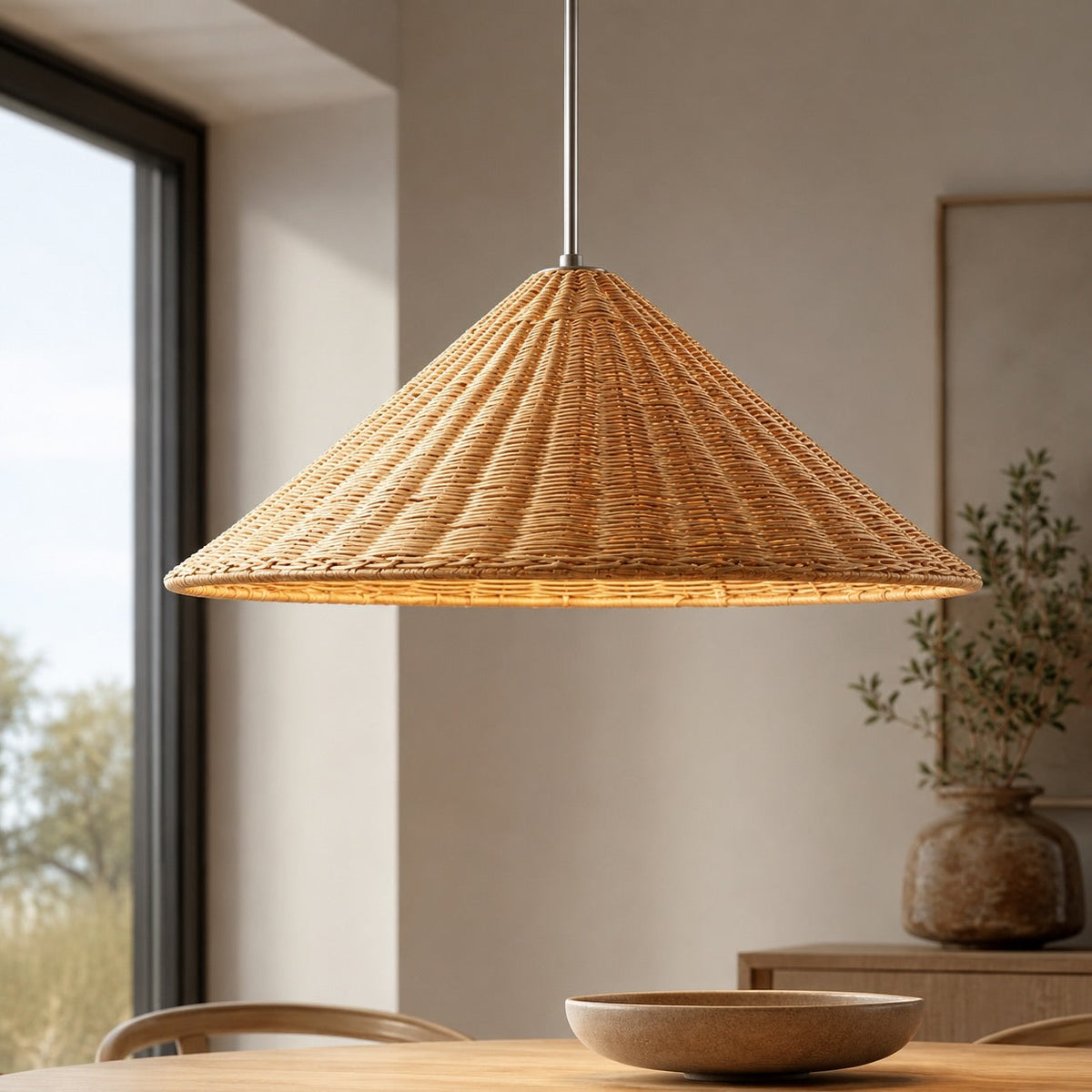 Modern LED-pendellampe i rattan - justerbar højde, håndbundet spiralskærm