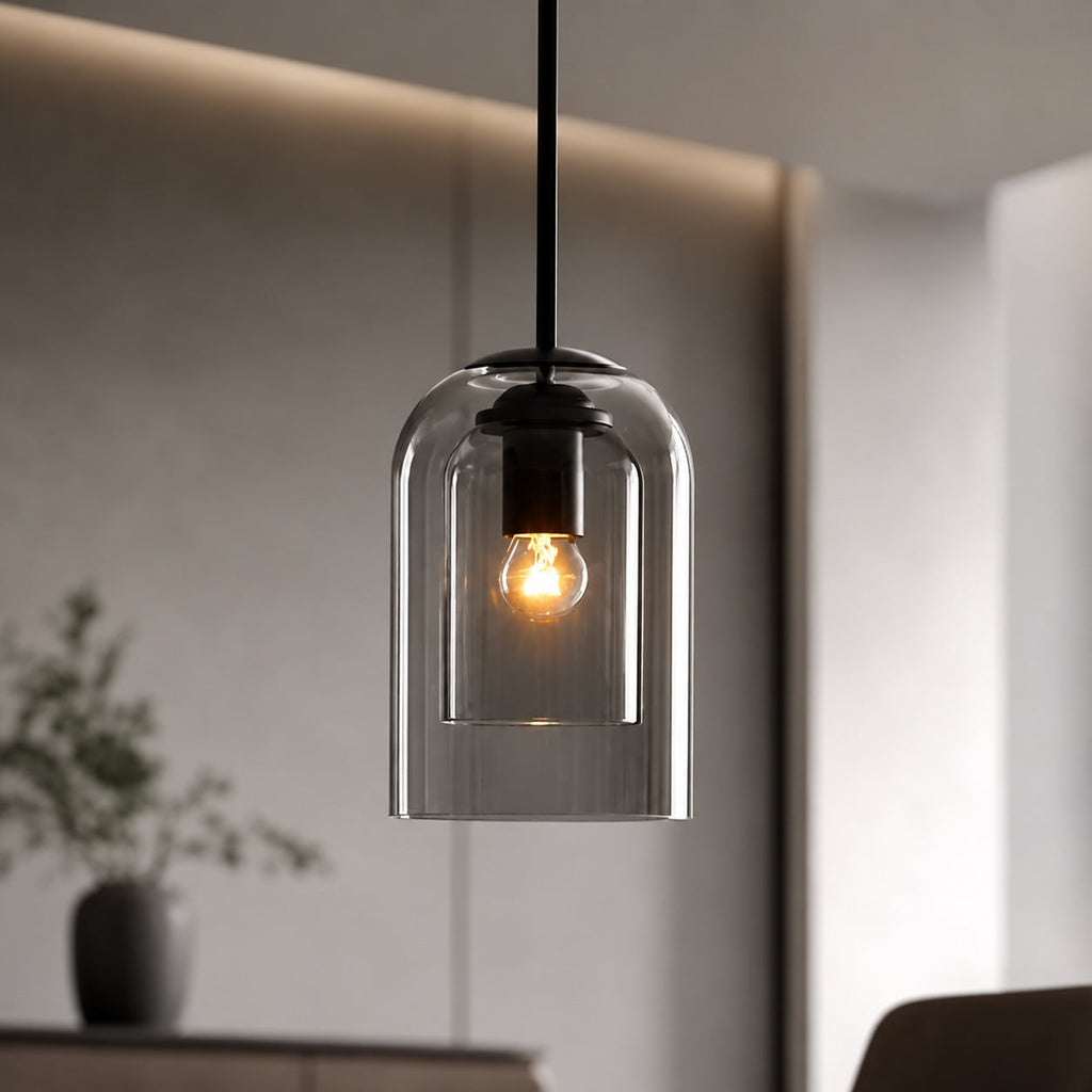 Modern Glass Pendant Light — Solid Iron Frame, LED Compatible