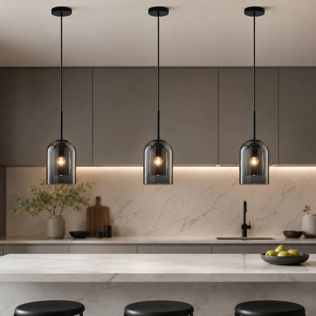 Modern Glass Pendant Light — Solid Iron Frame, LED Compatible