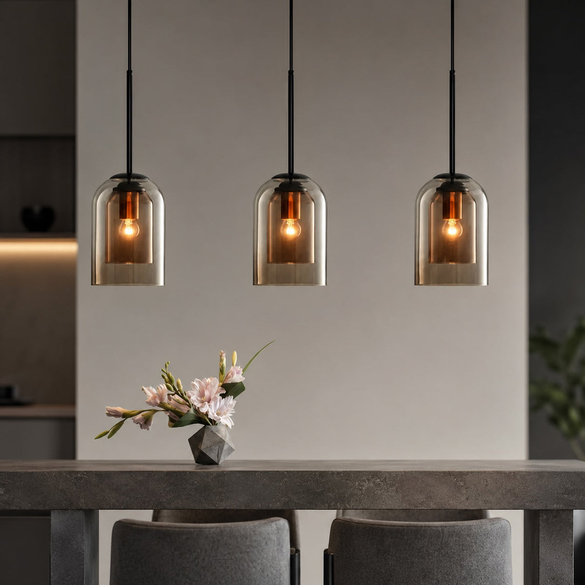 Modern Glass Pendant Light — Solid Iron Frame, LED Compatible