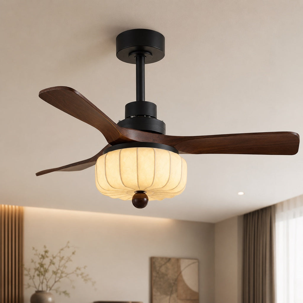 Vintage taklampa med plafondmontage – ram i trä och metall, varm elfenbensfärgad skärm, kompatibel med LED