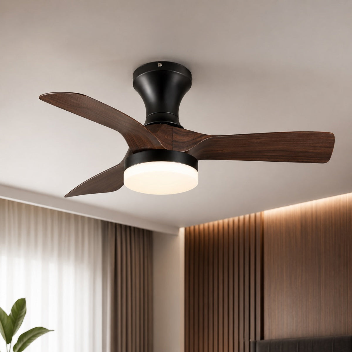 Moderne sort loftsventilator i metal - integrerede LED-lys, 6-trins styring
