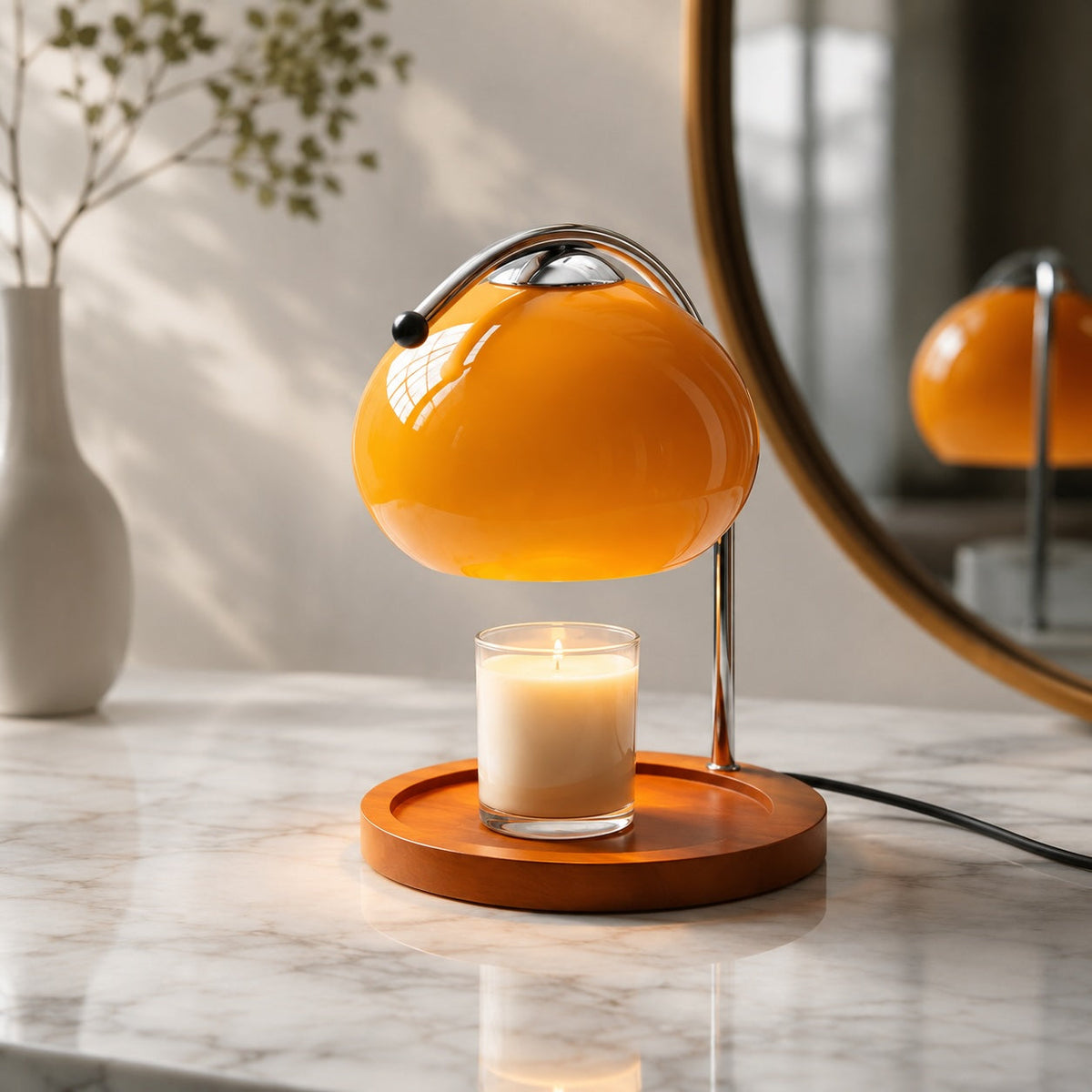 Lampada da tavolo moderna regolabile in vetro e metallo — altezza 30cm, illuminazione d'ambiente, scaldacandela
