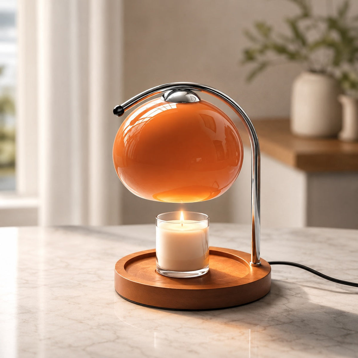 Lampada da tavolo moderna regolabile in vetro e metallo — altezza 30cm, illuminazione d'ambiente, scaldacandela