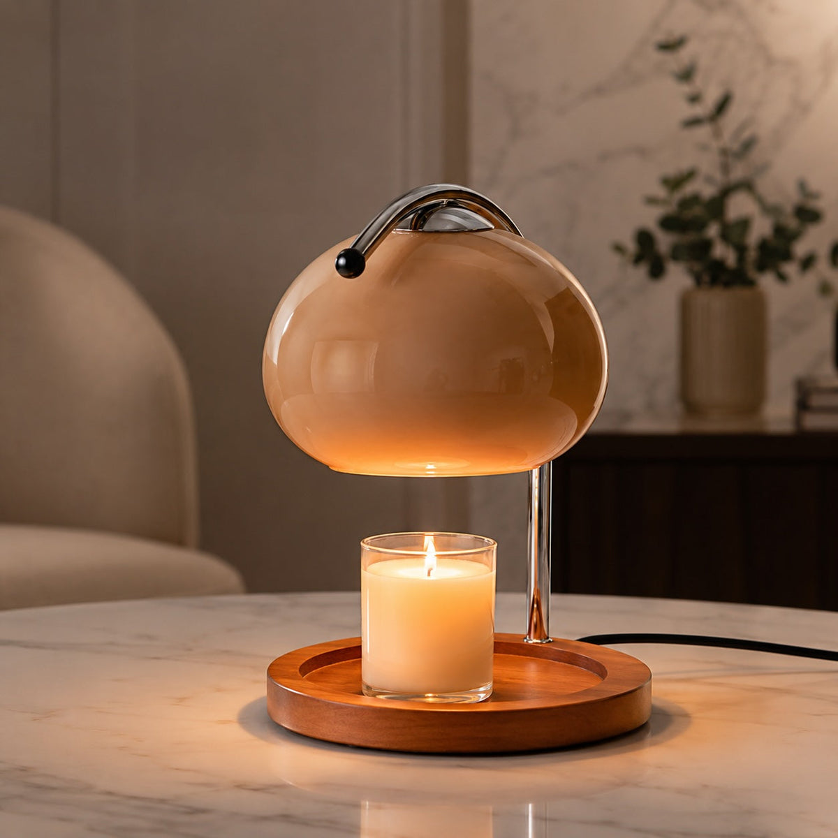 Lampada da tavolo moderna regolabile in vetro e metallo — altezza 30cm, illuminazione d'ambiente, scaldacandela