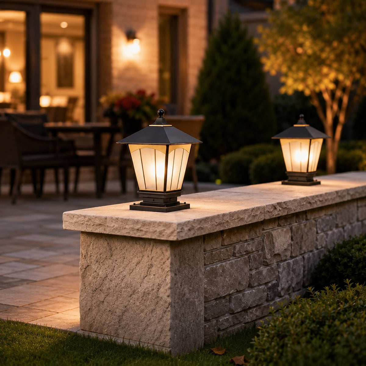 Lampă de exterior modernă, tip stâlp, montată pe perete — cupru solid, abajur din sticlă, impermeabilă IP55, compatibilă cu E27