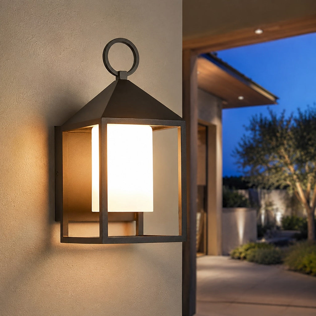 Modern Rustic Outdoor Wall Lantern — Die-Cast Aluminum, Rectangular LED, Waterproof, 3000K