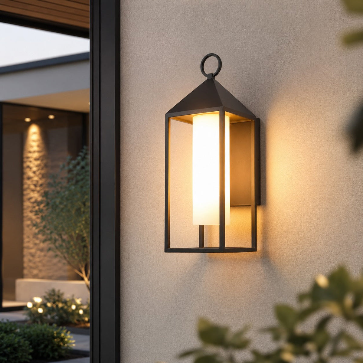 Modern Rustic Outdoor Wall Lantern — Die-Cast Aluminum, Rectangular LED, Waterproof, 3000K