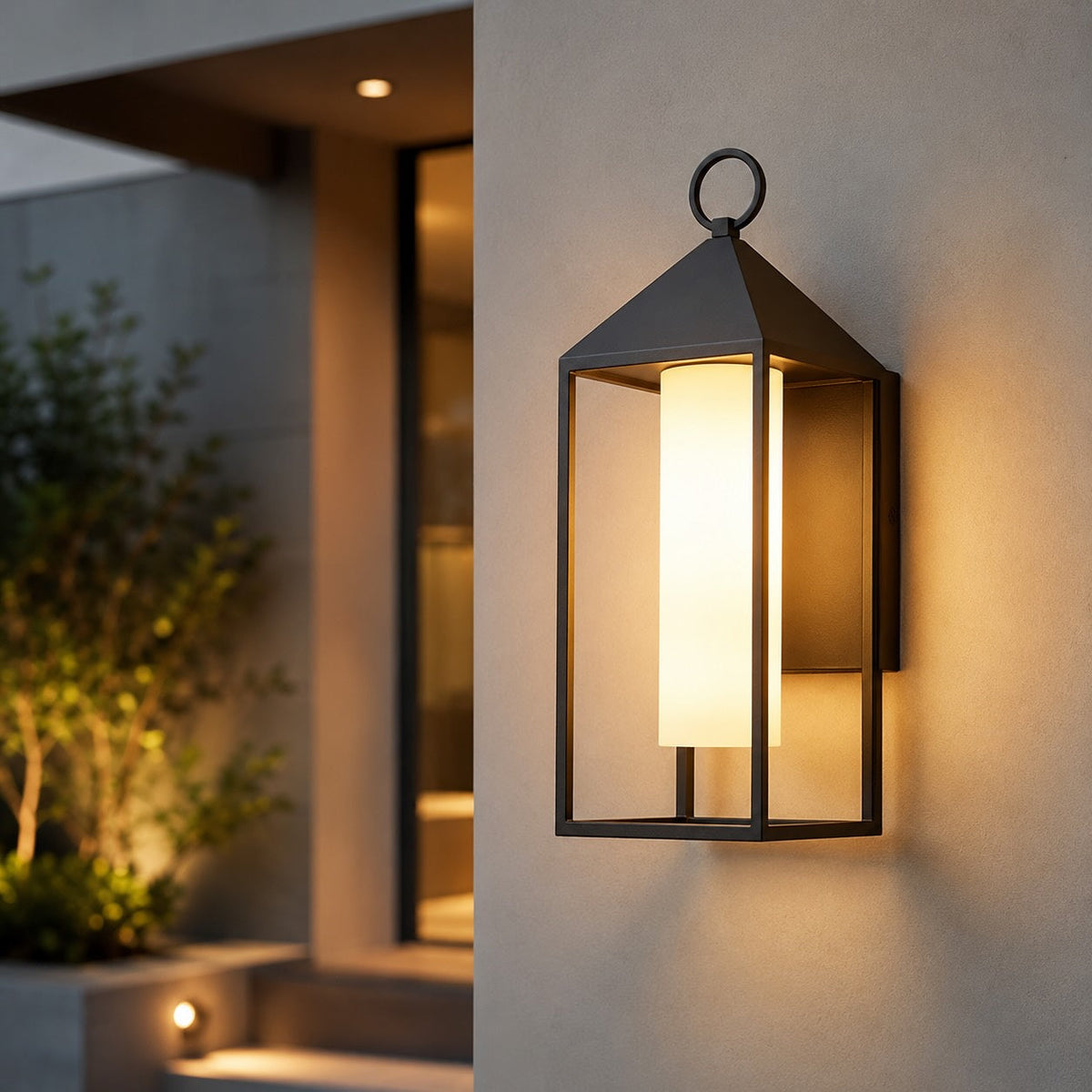 Modern Rustic Outdoor Wall Lantern — Die-Cast Aluminum, Rectangular LED, Waterproof, 3000K
