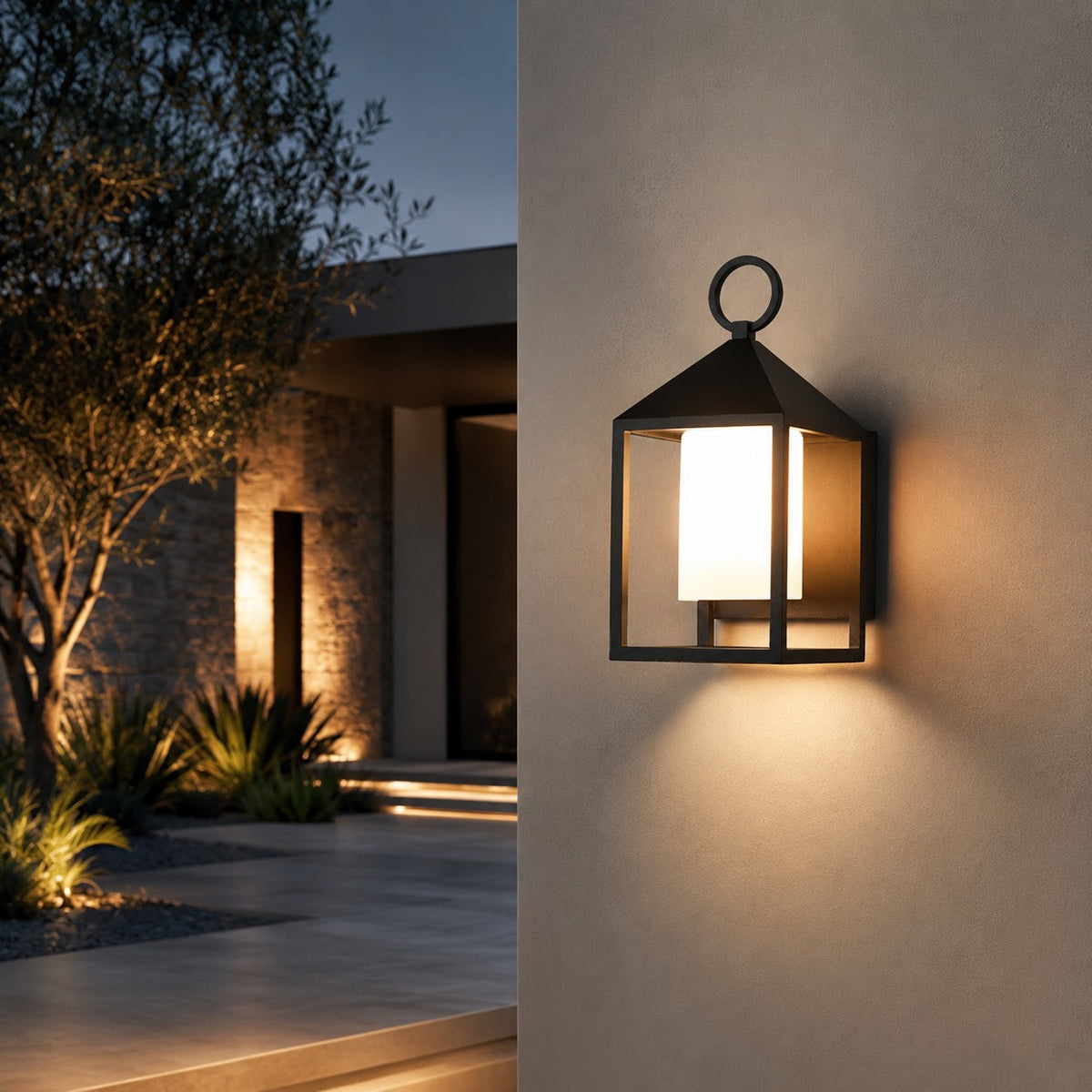 Modern Rustic Outdoor Wall Lantern — Die-Cast Aluminum, Rectangular LED, Waterproof, 3000K