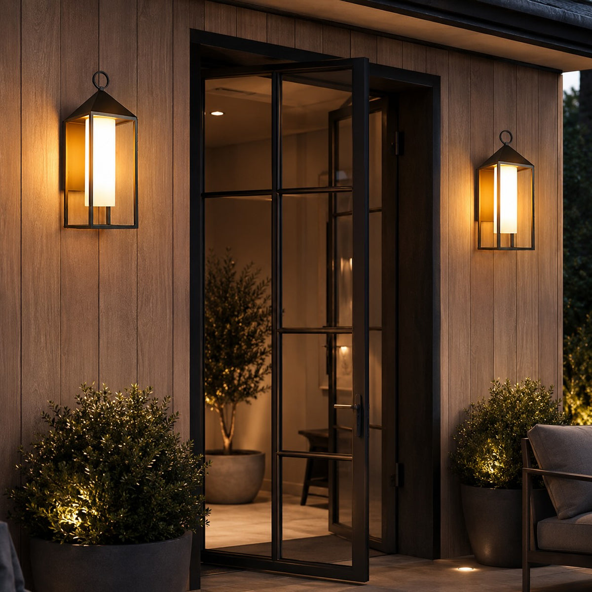 Modern Rustic Outdoor Wall Lantern — Die-Cast Aluminum, Rectangular LED, Waterproof, 3000K