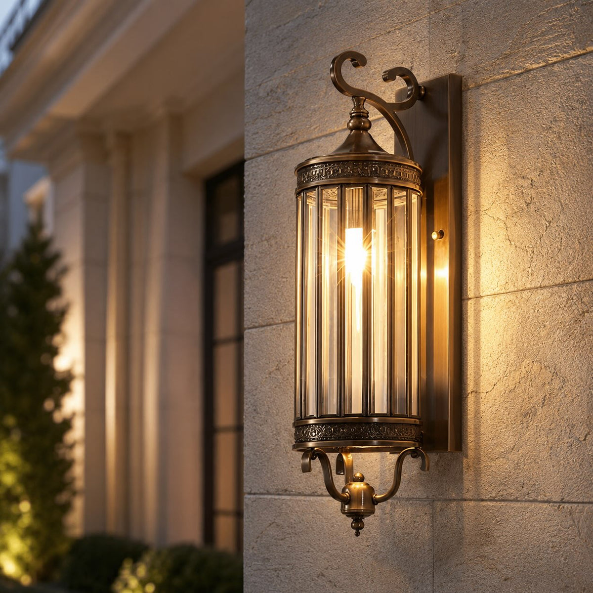Applique LED vintage da esterno — Struttura in rame e vetro, impermeabile IP65