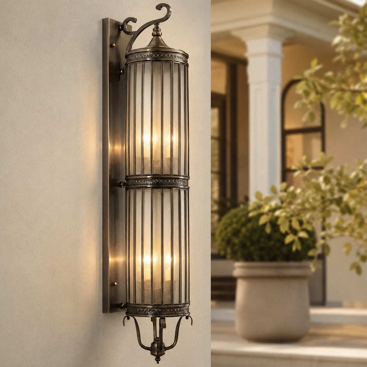 Applique LED vintage da esterno — Struttura in rame e vetro, impermeabile IP65