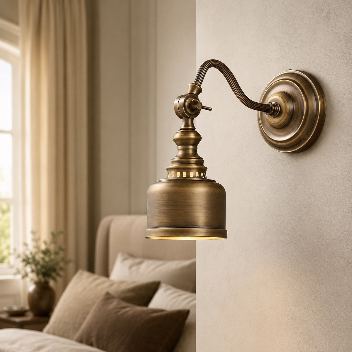 Modern minimalistisk vägglampa - LED-kompatibel armatur i massiv mässing, varm antik finish, rörformad ram