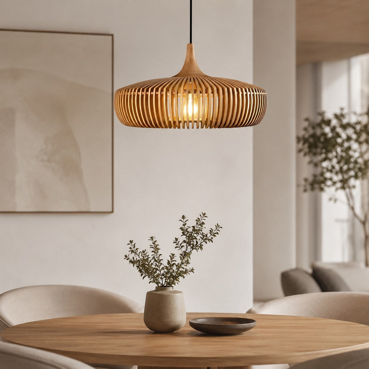 Pendellampe i skandinavisk træ — moderne minimalistisk loftslampe, kompatibel med LED