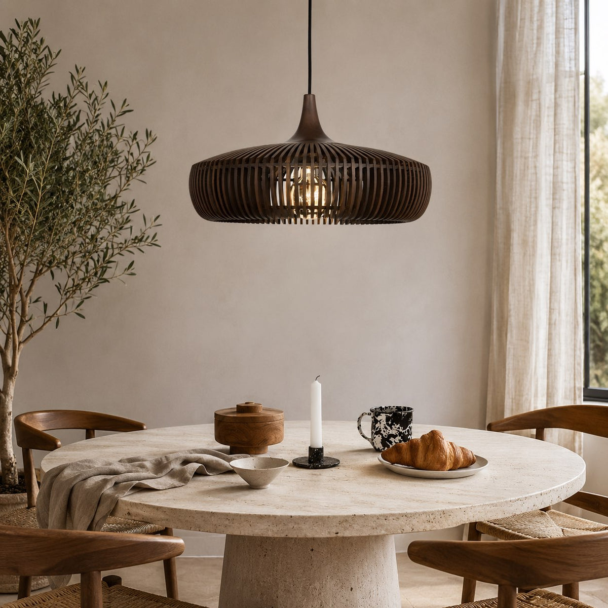 Pendellampe i skandinavisk træ — moderne minimalistisk loftslampe, kompatibel med LED