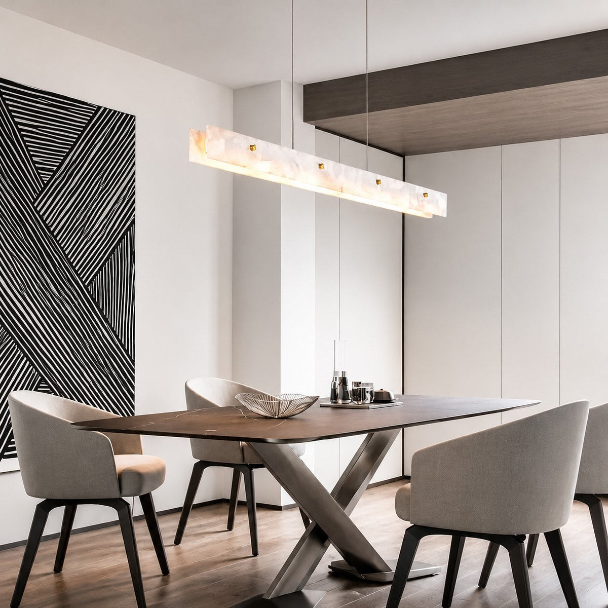 Modern Marble and Steel LED Pendant Light — Adjustable Suspension