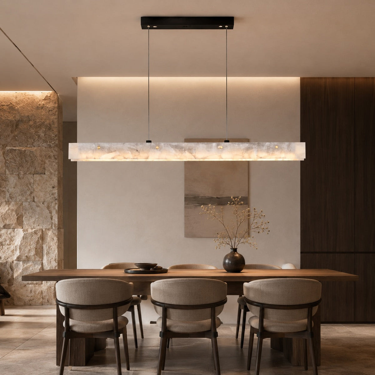 Modern Marble and Steel LED Pendant Light — Adjustable Suspension