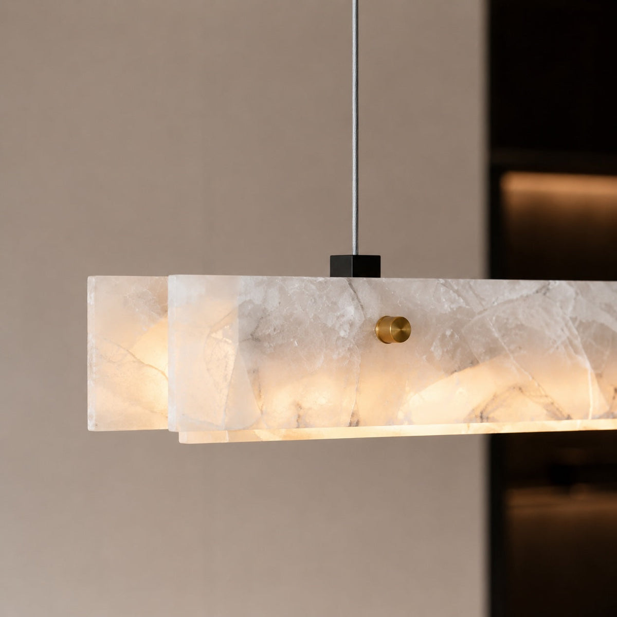Modern Marble and Steel LED Pendant Light — Adjustable Suspension