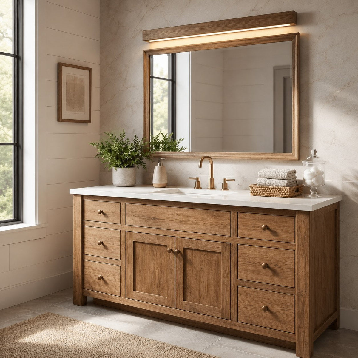 Modern Linear Wall Light — Wood Flush Mount LED Fixture, Adjustable Brightness