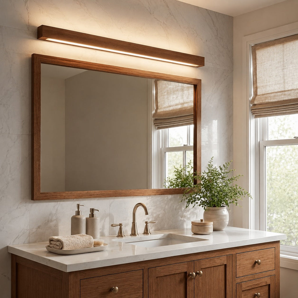Modern Linear Wall Light — Wood Flush Mount LED Fixture, Adjustable Brightness