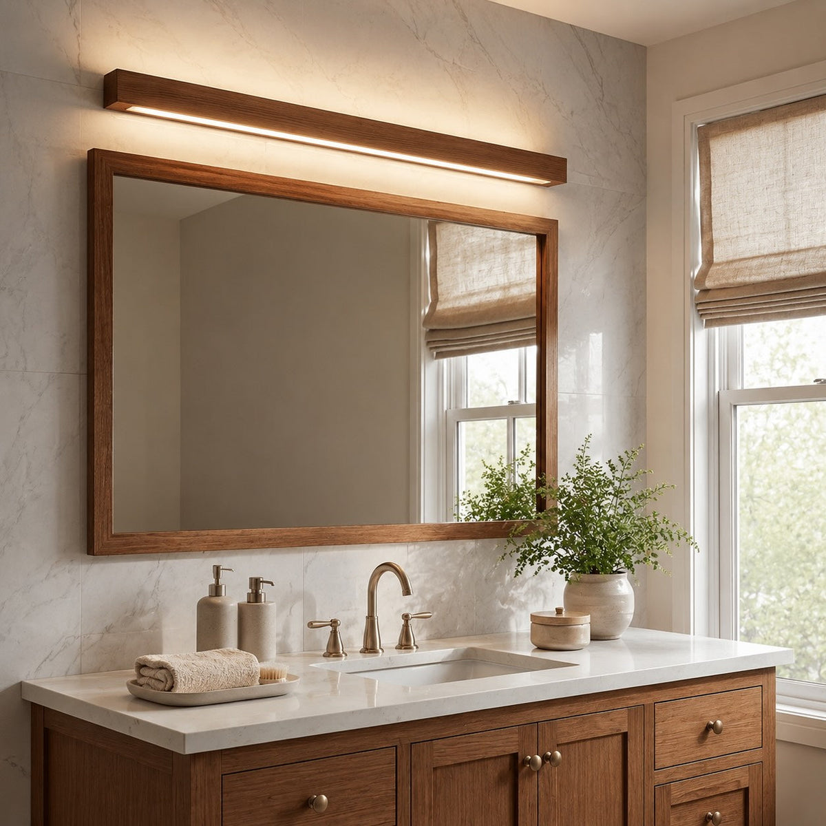 Modern Linear Wall Light — Wood Flush Mount LED Fixture, Adjustable Brightness