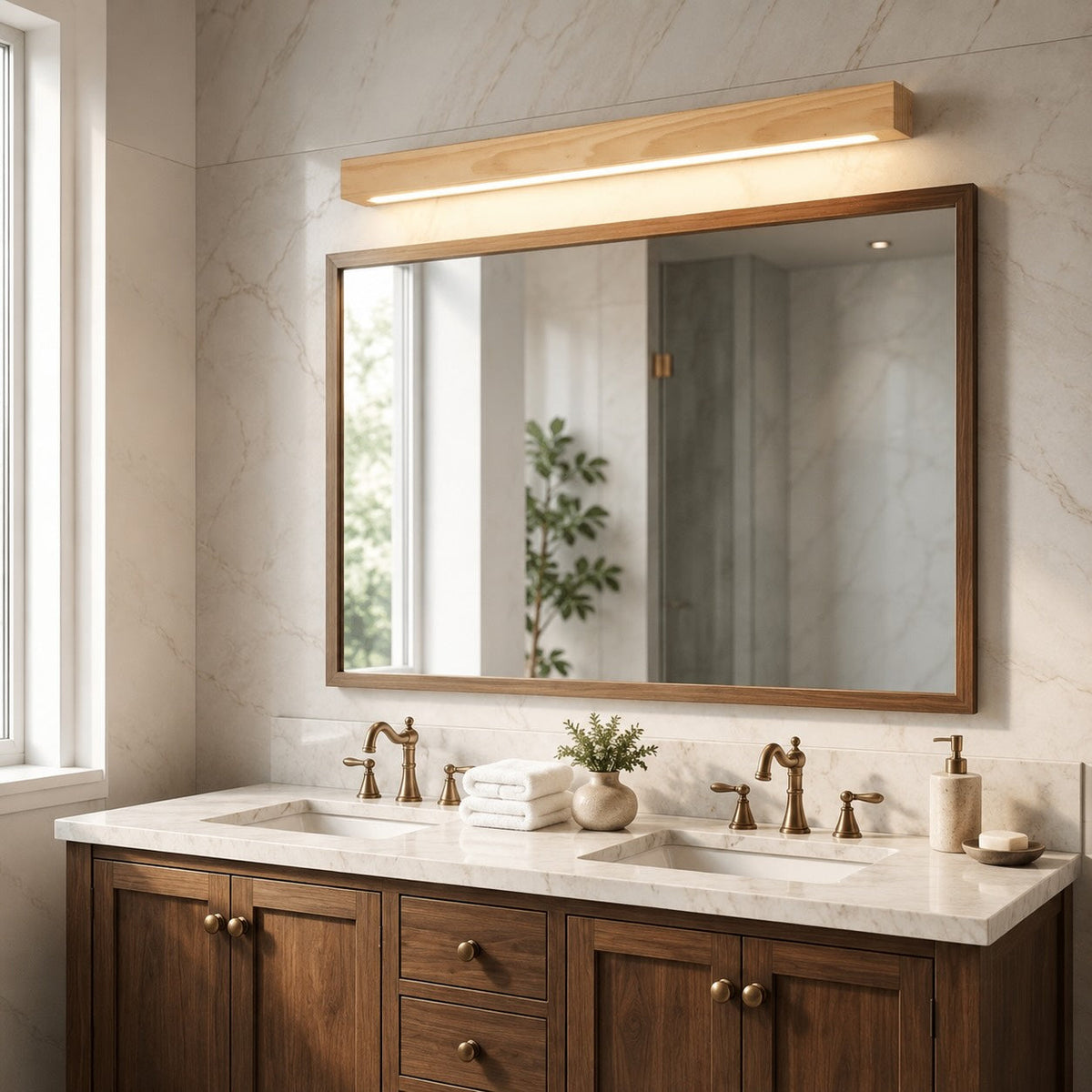 Modern Linear Wall Light — Wood Flush Mount LED Fixture, Adjustable Brightness