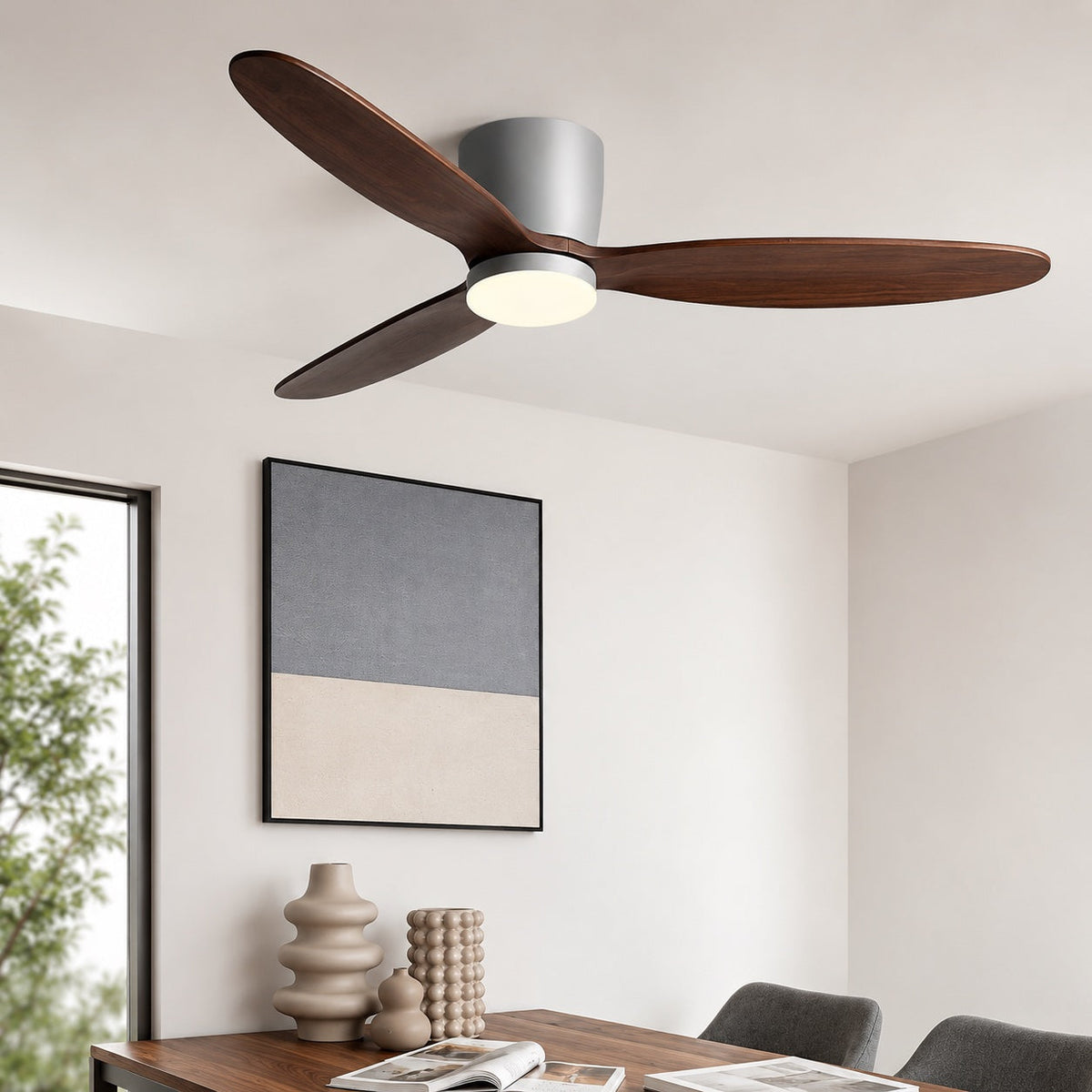 Takfläkt med kopparblad - 6-hastighets DC-motor, fjärrkontroll, inbyggd LED-belysning, täckning på 215 sq ft